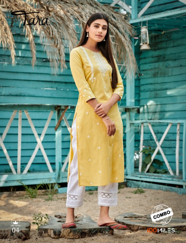 100 Miles Tara Series 01-04 Cotton Linen Kurti With Pant