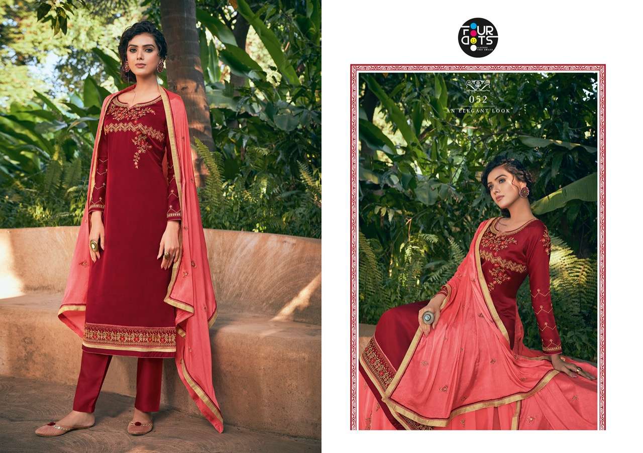 Apsara By Four Dots 051 To 054 Series Pure Modal Satin Embroidered Suit