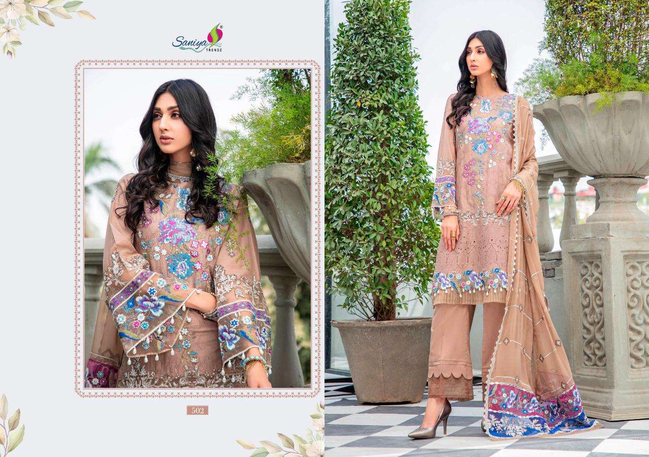 Saniya Trendz Adan Libas Schiffli Collection Series 501-505 Cambric Suit