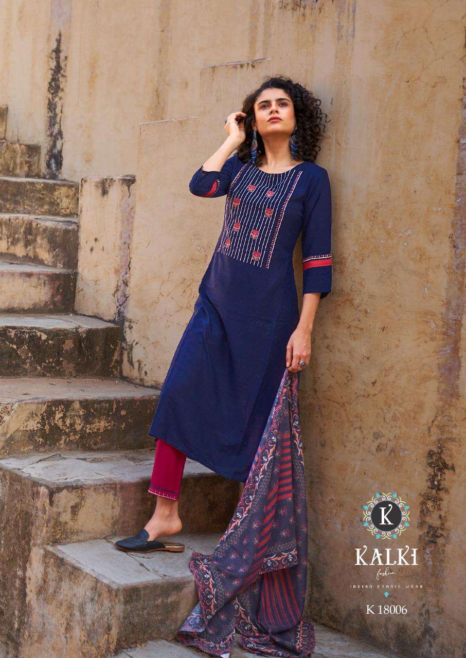 Kalki Glace Series 18001-18006 Pure Rayon Embroidered Dresses