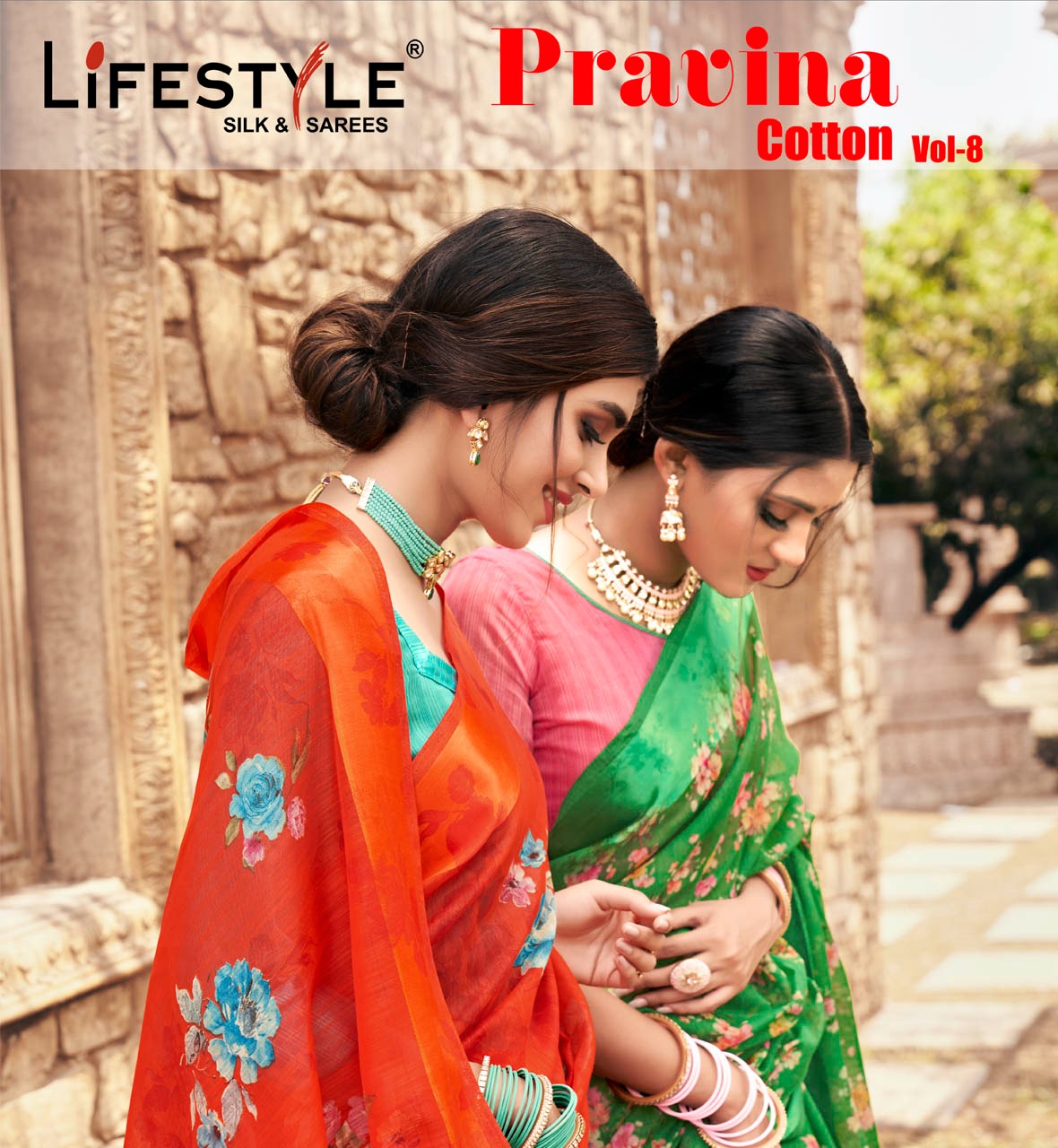 Lifestyle Pravin Cotton Linen Fancy Cotton Flower Print And Satin Border Saree