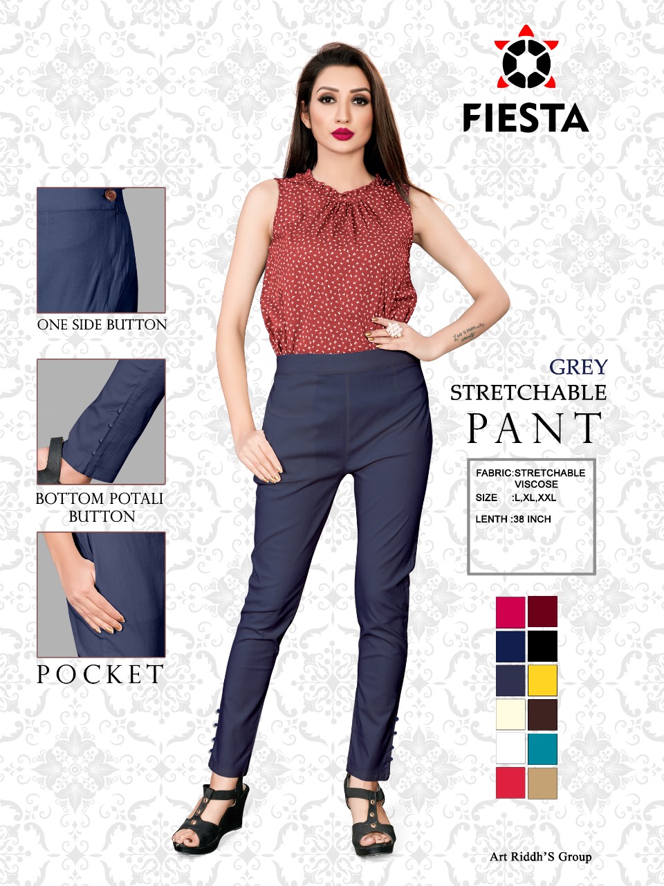Fiesta One Side Button And Zipper Stretchable Viscose Pants