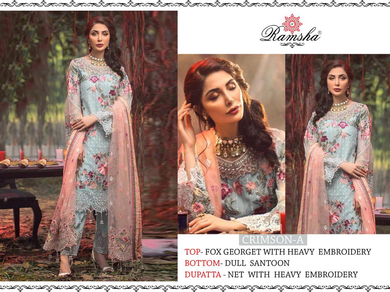 Ramsha Crimson Nx Georgette With Heavy Embroidery And Patch Work Suit