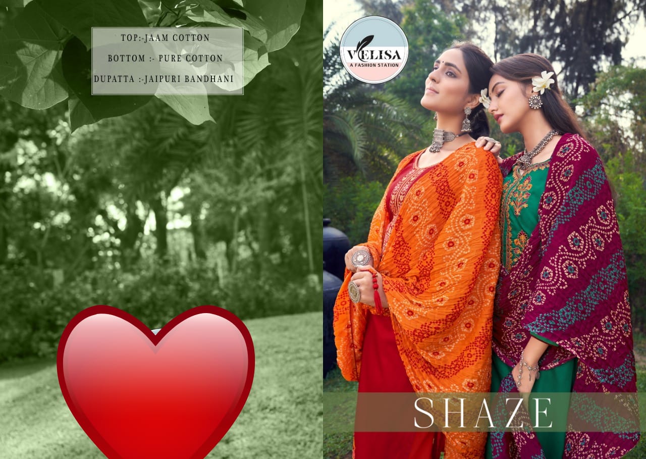 Velisa Shaze Series 301-304 Pure Jam Silk Suit With Bandhani Dupatta