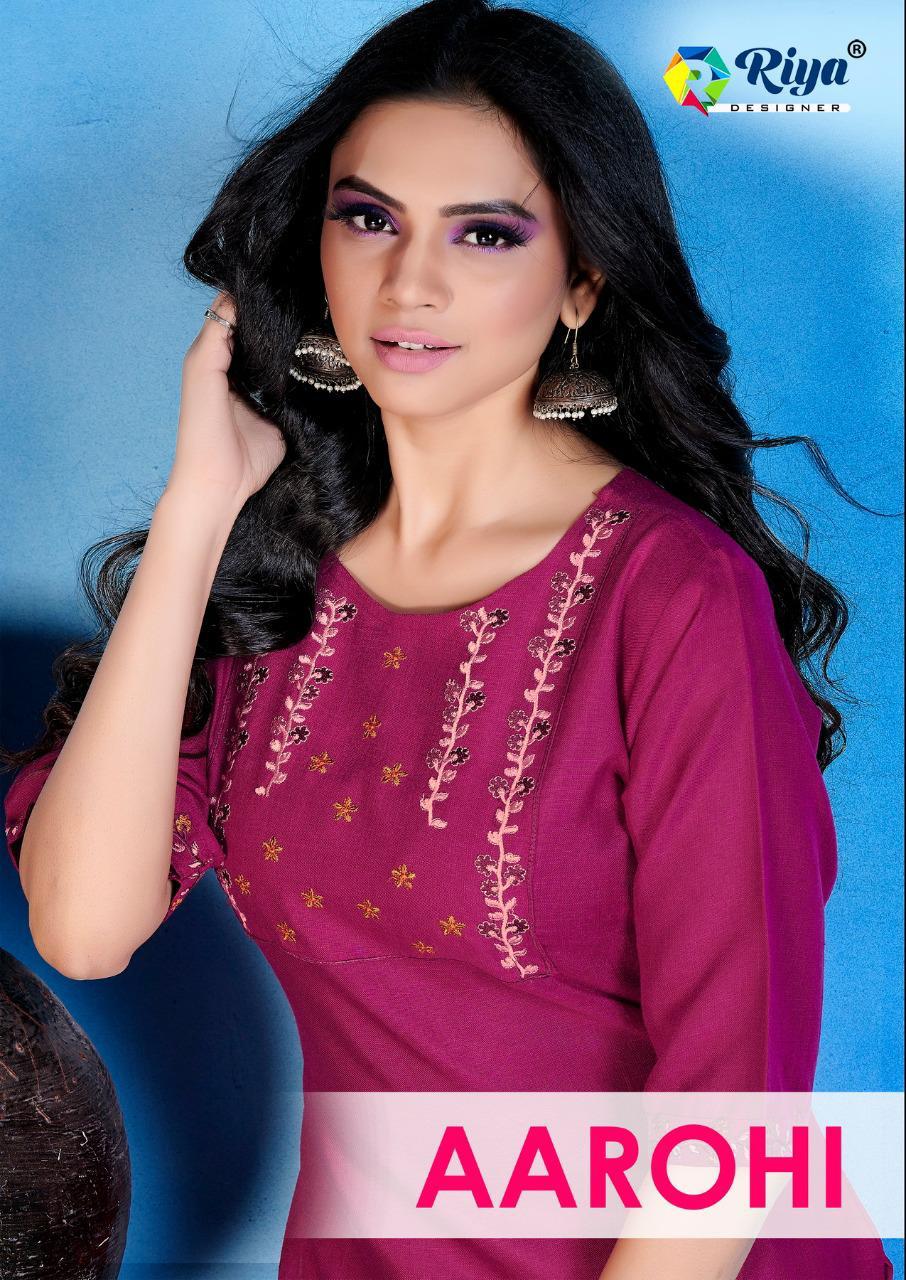 Riya Designer Aarohi 100% Cotton Slub With Sleeves Work With Emboridery Work Kurti