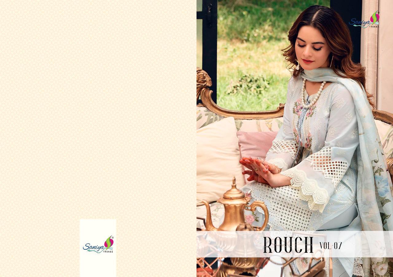 Saniya Trendz Rouch-7 Series 801-806 Pure Cambric Self Embroidered Suit