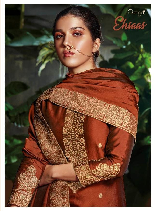 Ganga Ehsaas Series 0518-0523 Pure Bemberg Silk Jacquard Suit