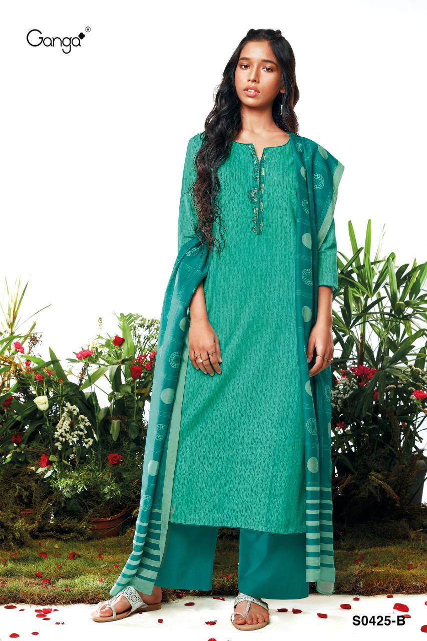 Ganga Tierra 425 Premium Cotton Printed With Embroidery Suit