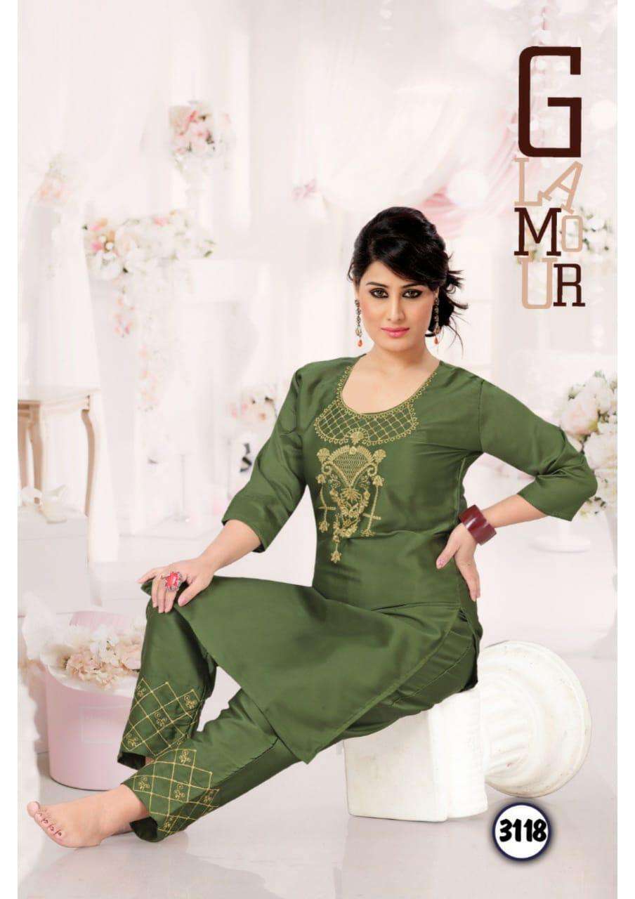 Trendy Magnet Series 3111-3110 Heavy Satin Silk Kurti With Pant