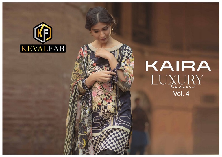 Keval Fab Kaira Luxury Lawn Vol-4 Series 4001-4004 Pure Lawn Print Suit