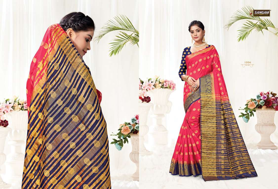 Sangam Prints Mukaish Series 1001-1006 Silk Zari Weaving Saree