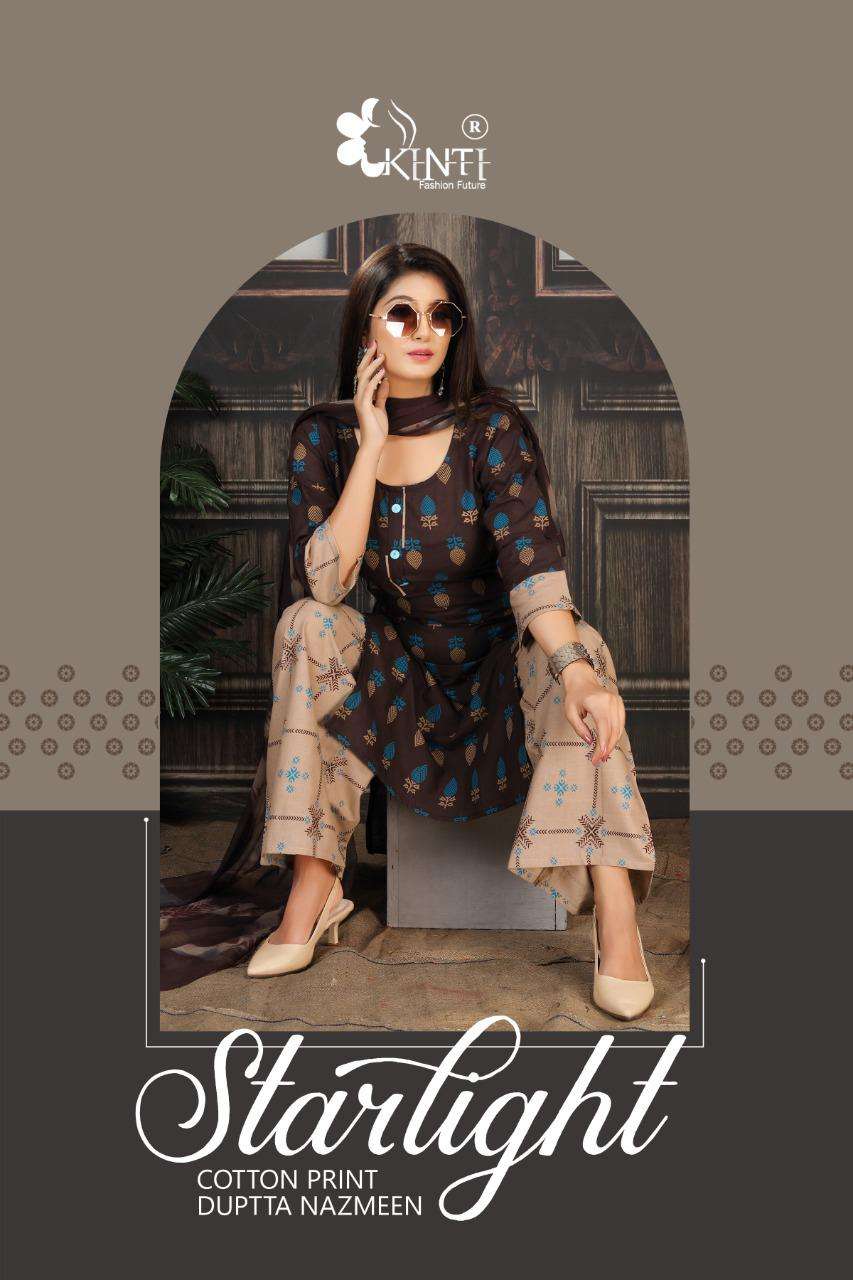 Kinti Starlight Series 101-108 Cotton Kurti With Plazo And Dupatta Set