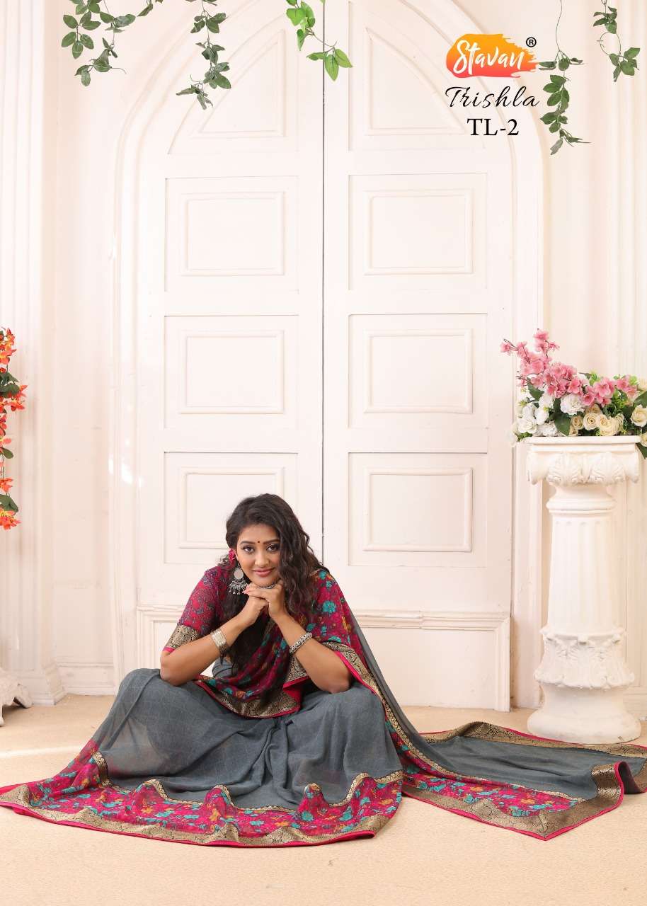 Stavan Trishla Weightless Printed Saree With Double Border Concept Authorized Supplier
