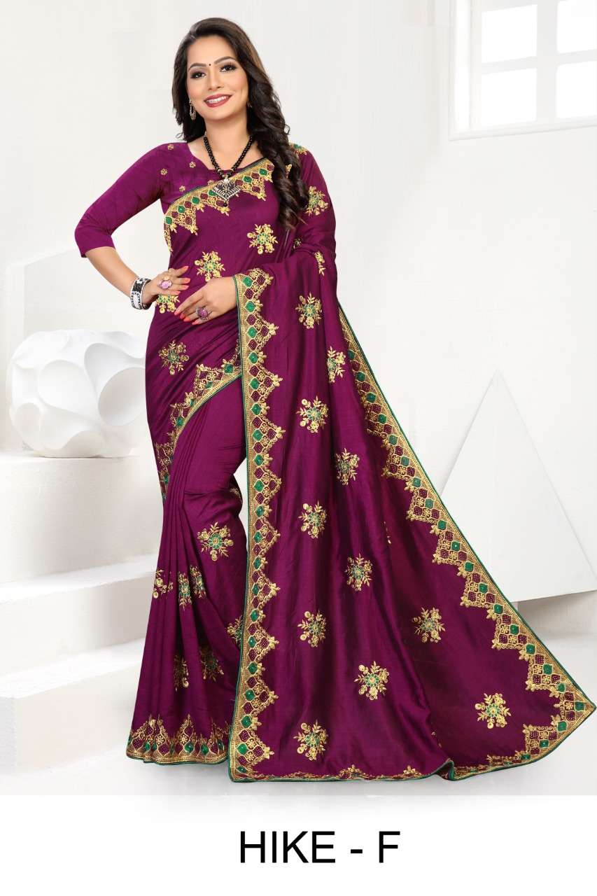 Hike By Ranjna Saree Vichitra Silk Embroidery Warked Designer Saree Collection