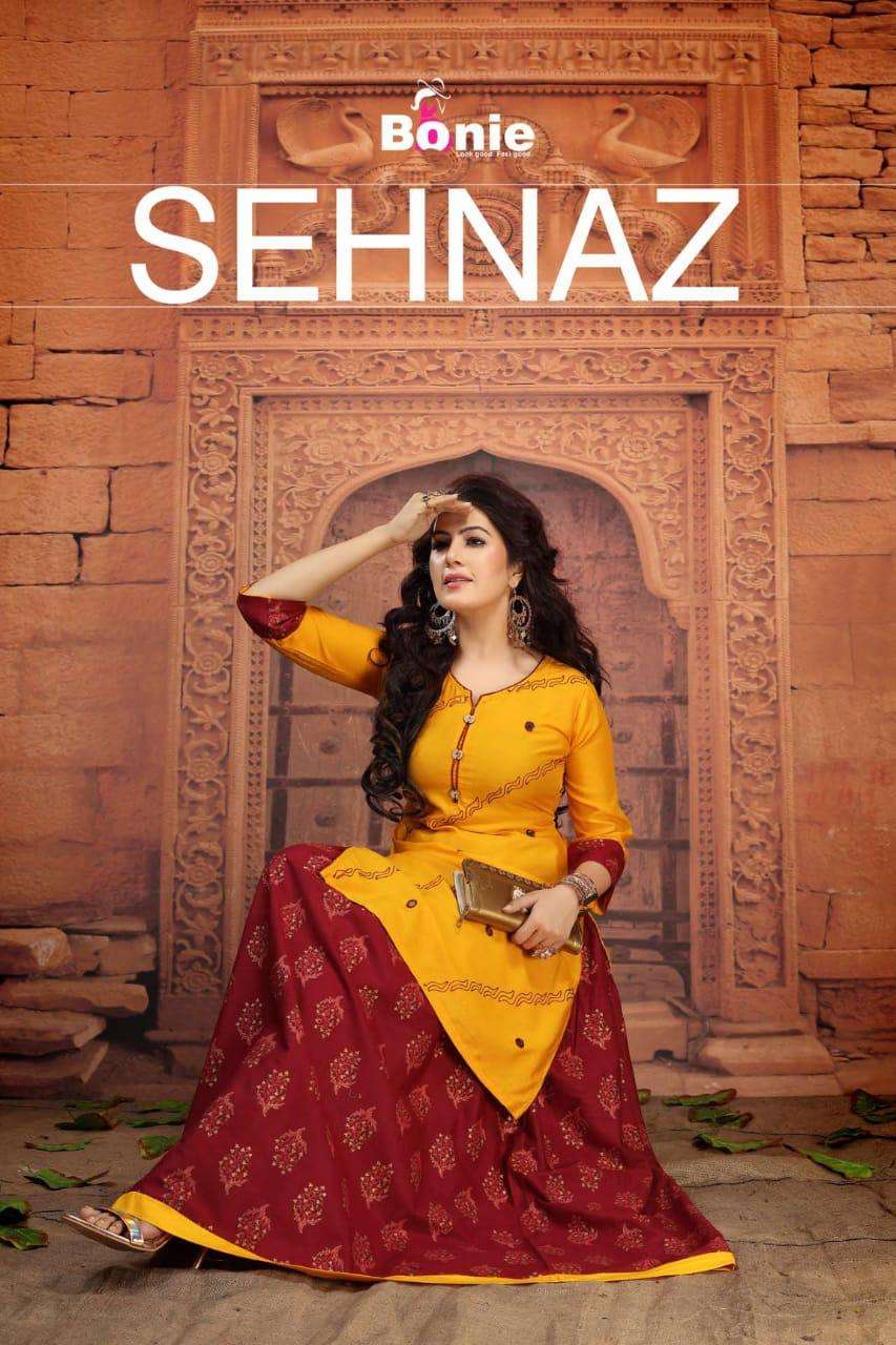 Shenaz By Bonie Heavy Rayon Top With Skirt Kurti Catalog Collection