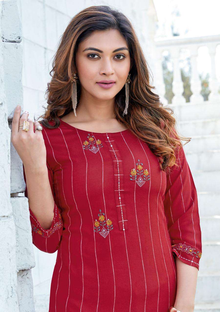 Ladies Flavour Saanvi Series 3001-3006 Rayon Kurti With Pant