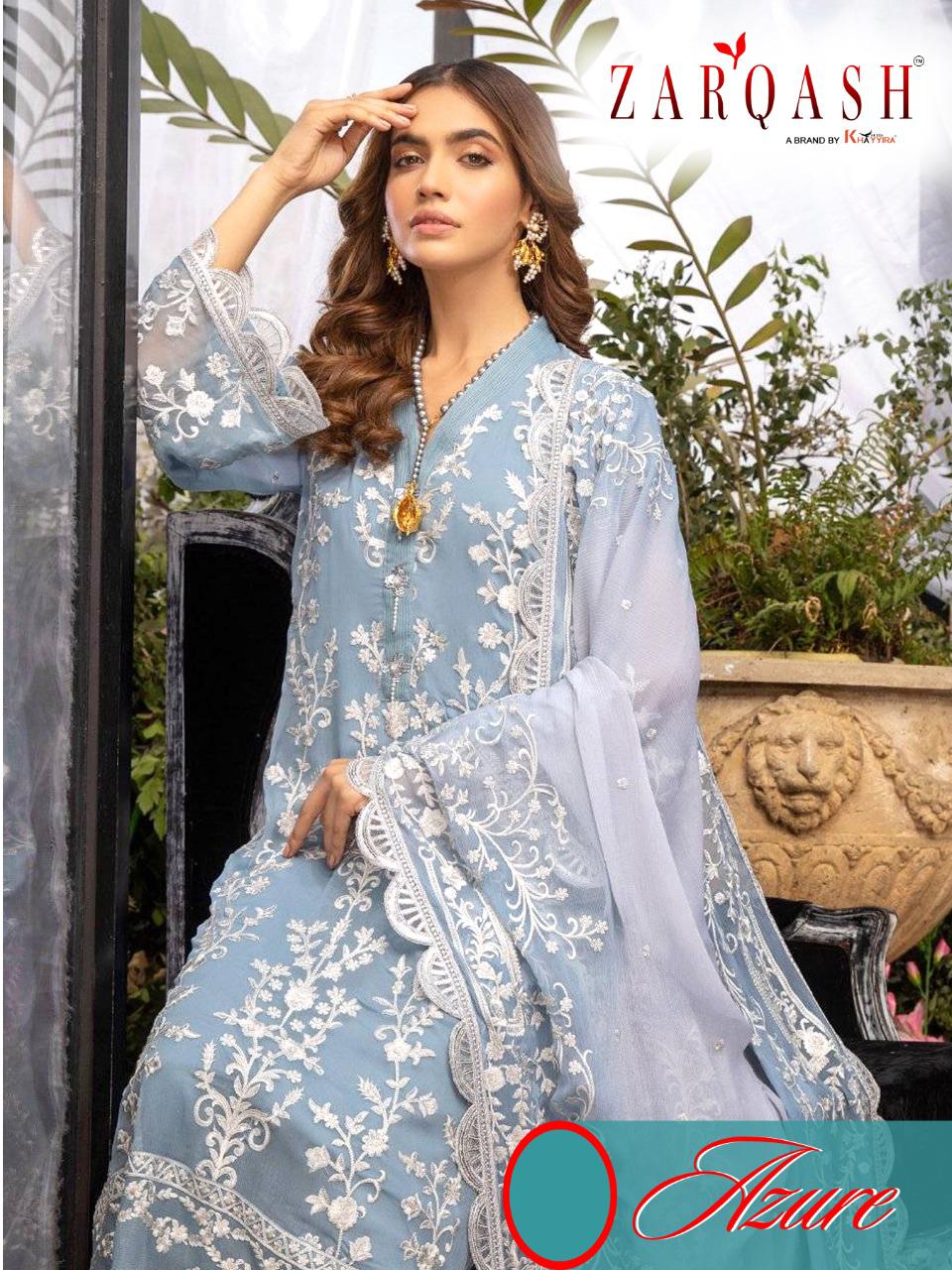 Khayyira Suits Zarqash Azure Designer Faux Georgette Suit