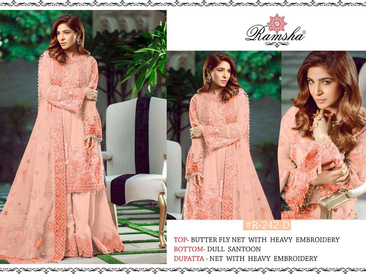 Ramsha 242 Nx Net Embroidery Long Designer Salwar Kameez