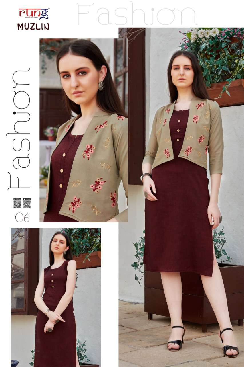 Rung Present Muzlin Rayon Embroidery Fancy Kurti With Jacket