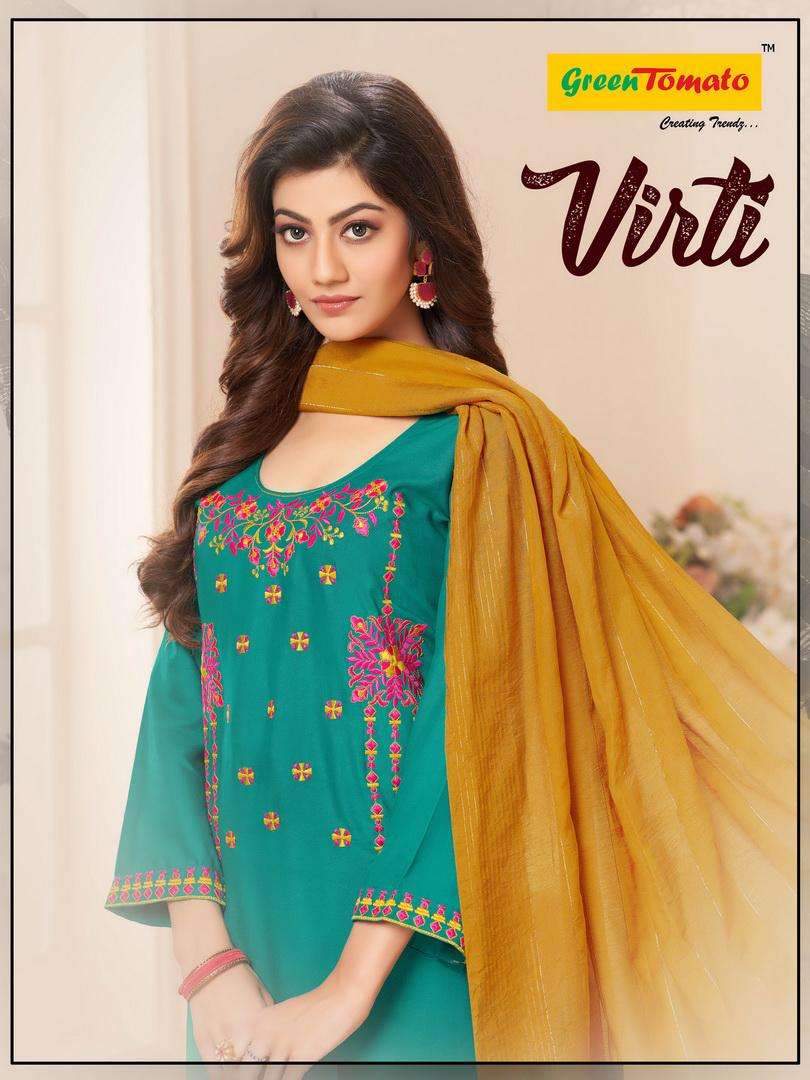 Virti By Green Tomato Heavy Rayon Readymade Top Skirt Dupatta Suit