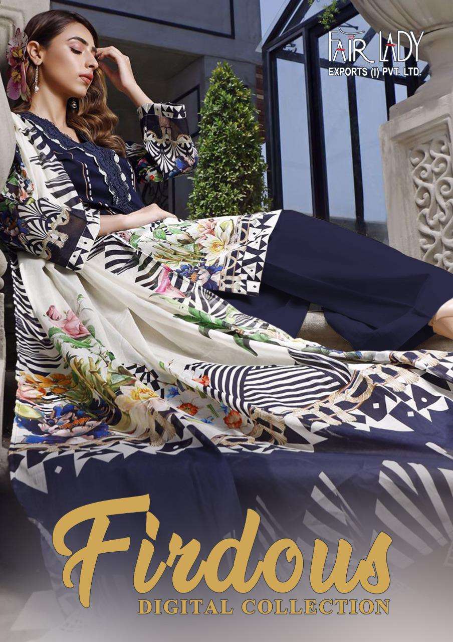 Firdous Digital By Fairlady Lawn Cotton Pakistani Designer Suits
