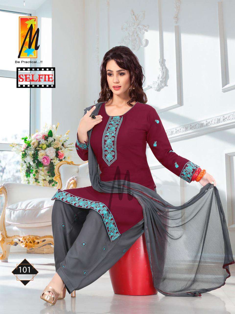 Selfie By Master Heavy Rayon Readymade With Work Suit Catalog