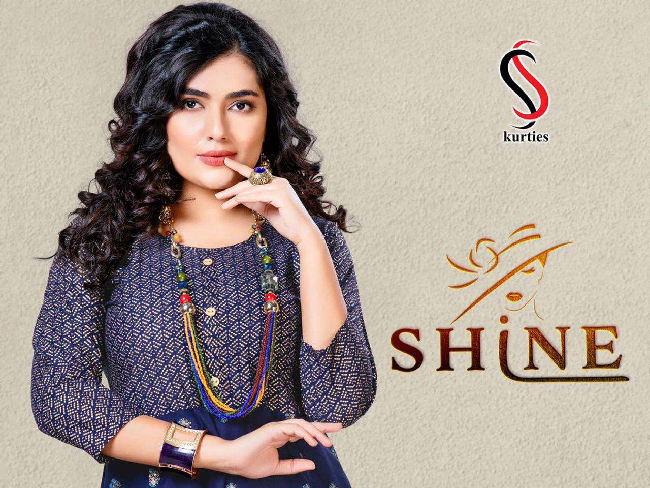 Shine By Ss Kurtis Heavy Rayon 14 Kg Gold Foil Print Long Kurti