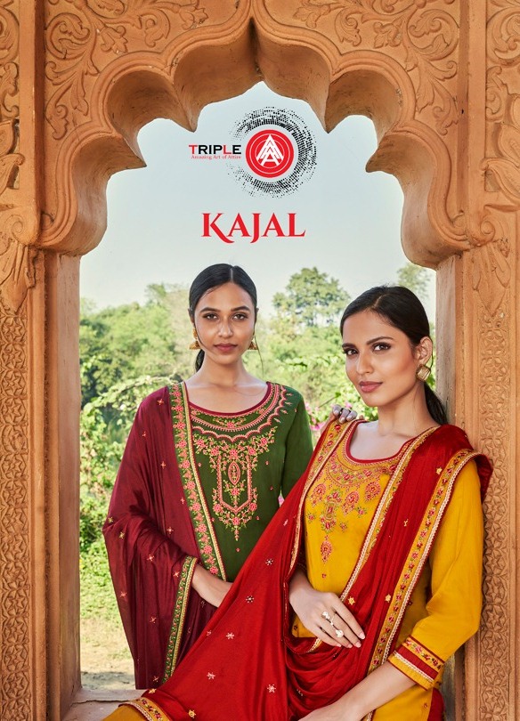 Triple Aaa Kajal Series 381-388 Jam Silk Embroidery Work Suit