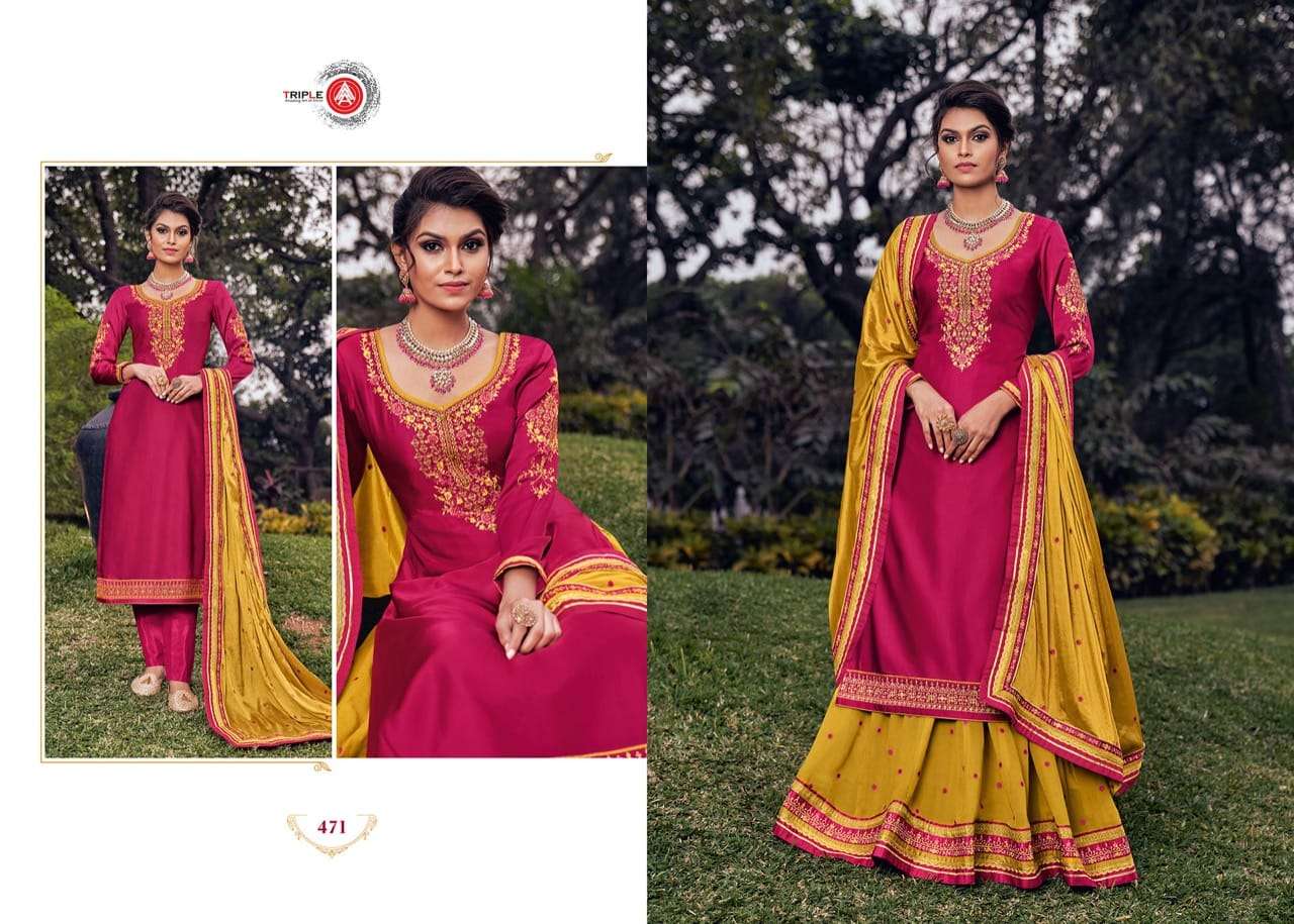 Triple Aaa Kohinoor Series 471-476 Satin Georgette Lehenga Suits