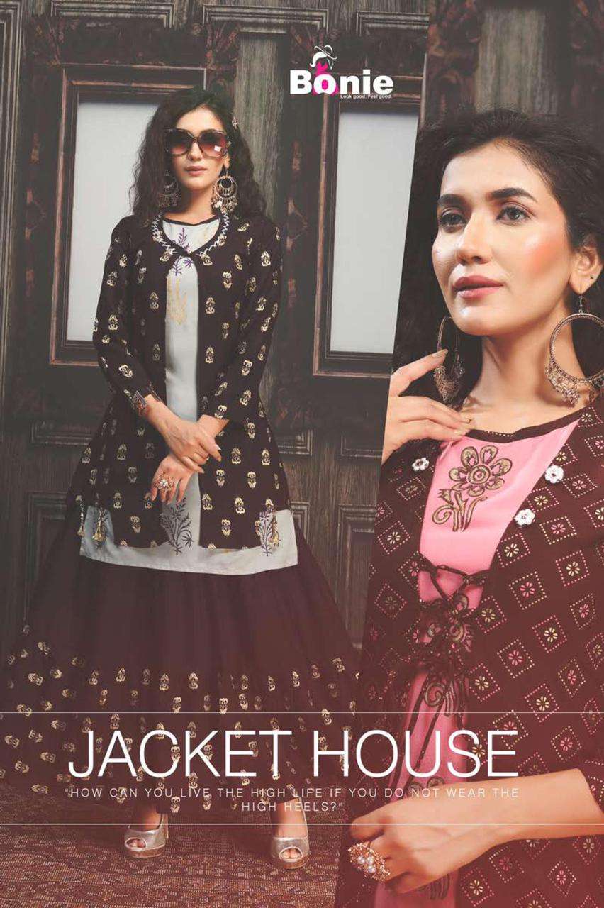 Jacket House By Bonie Heavy Rayon Three Pcs Top Jacket Skirt Kurti