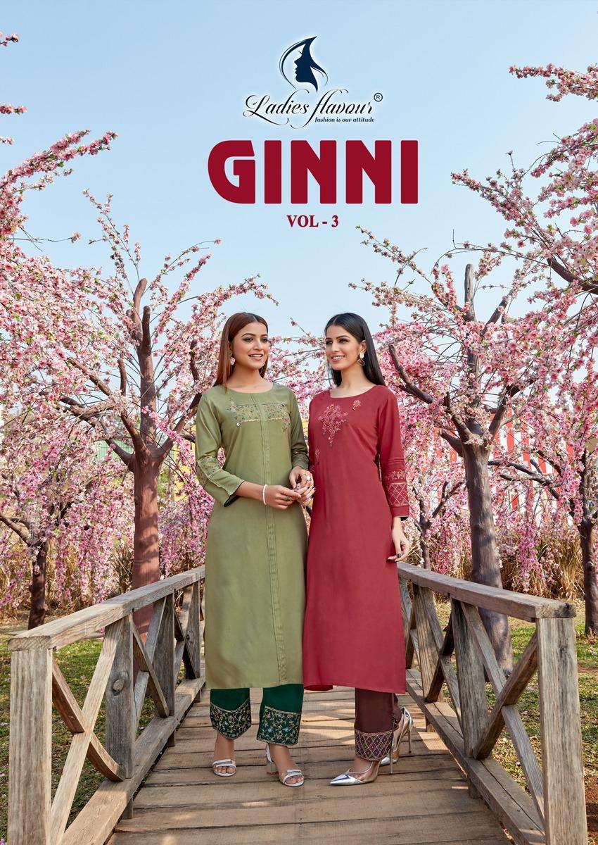 Ladies Flavour Ginni Vol-3 Series 5001-5008 Rayon Kurti With Pant