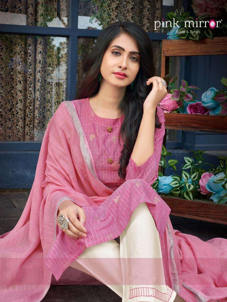 Pink Mirror Mint Fancy Designer Kurti Pant With Dupatta Collection