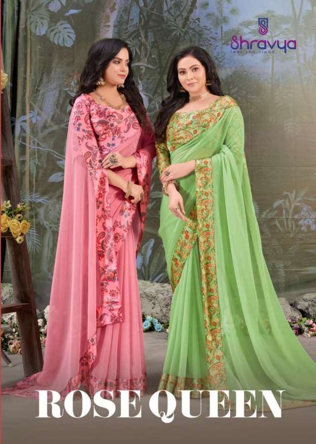 Shravya Rose Queen Chiffon Silk Designer Fancy Saree