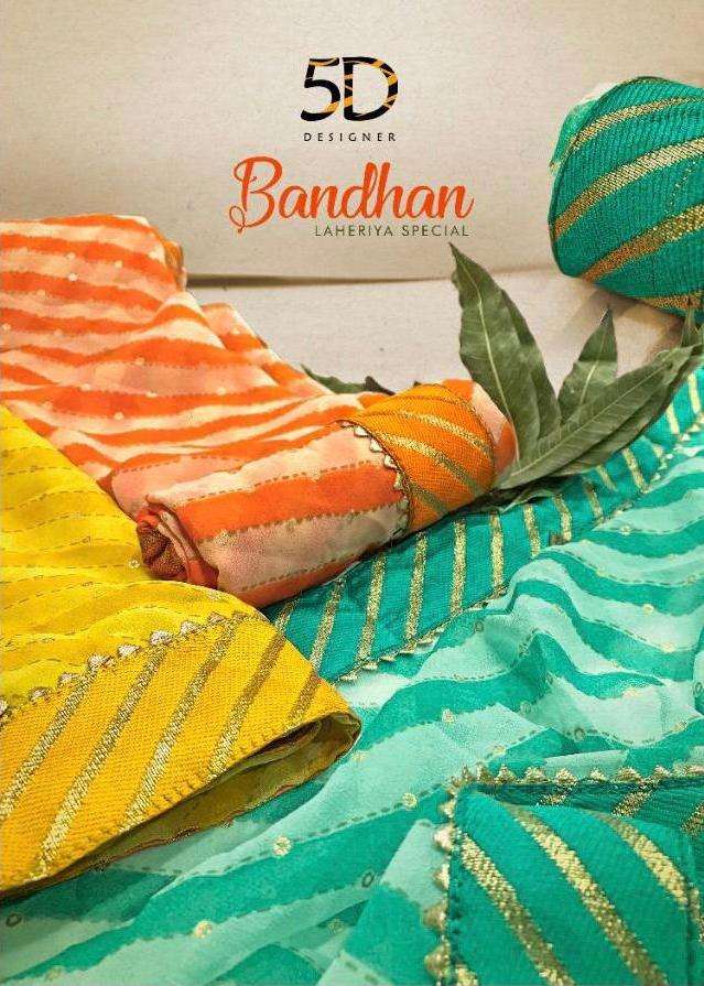 5d Designer Bandhan Series 3551-3555 Georgette Bandhej Printed Saree