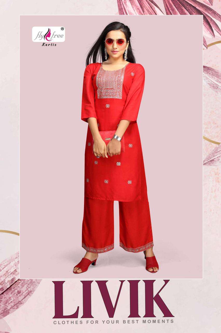 Livik By Fly Free Heavy Rayon Top With Palazzo With Work Kurti