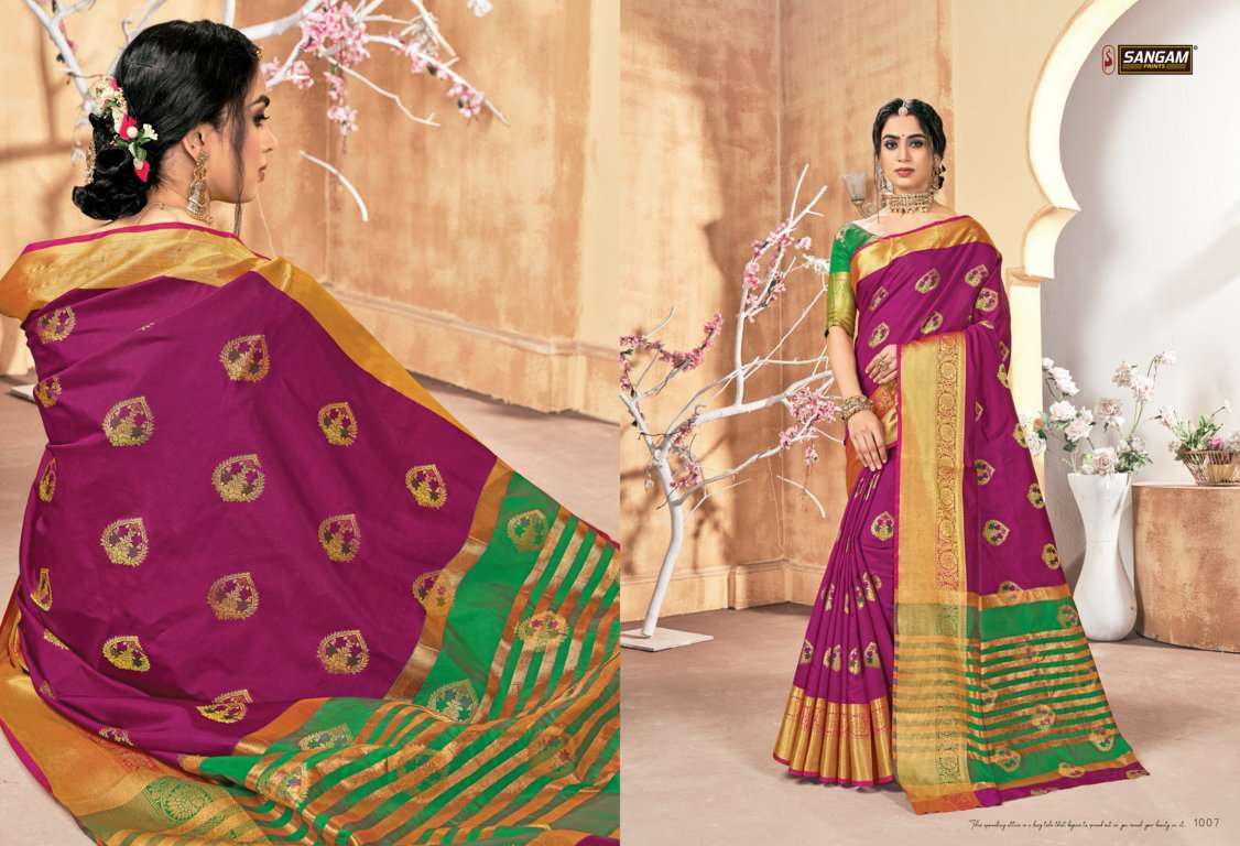 Sangam Prints Vaishnavi Zari Weaving Fancy Silk Saris Wholesaler