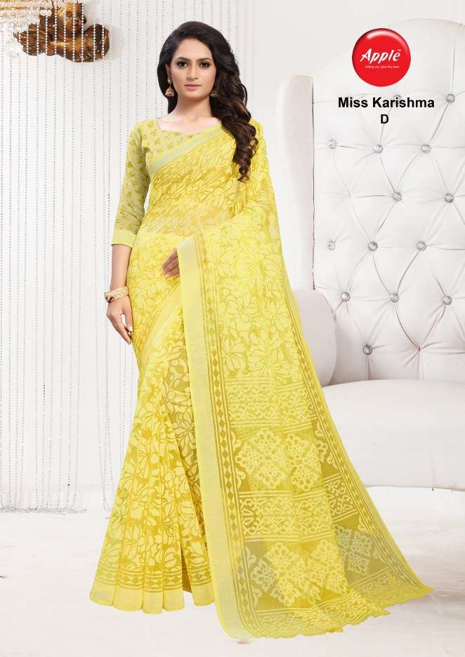 Apple Miss Karishma Cotton Brasso Weaving Heavy Look Saree