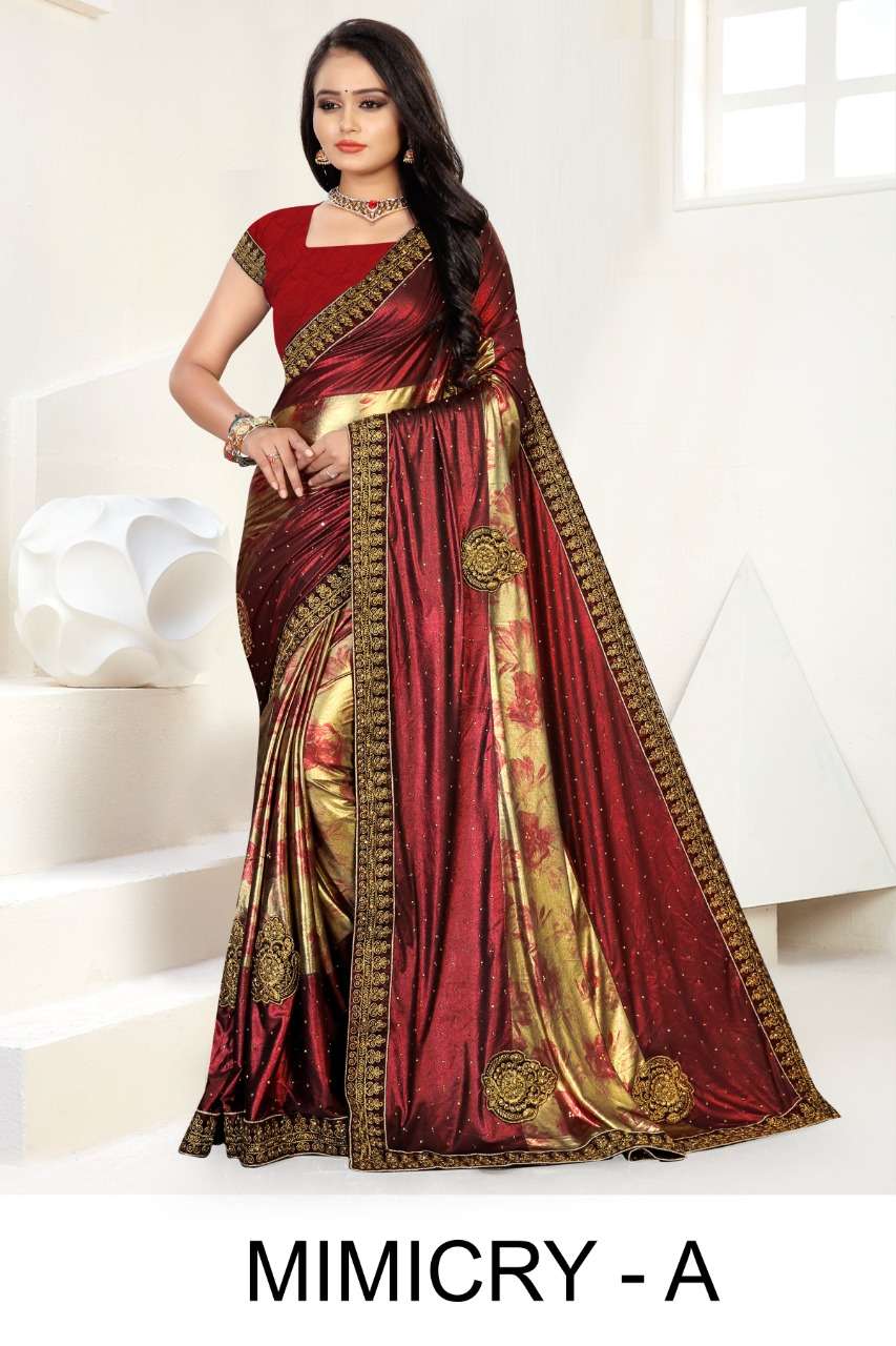 Ranjna Saree Mimicry Embroidery Worked Border Heavy Diamond Saree