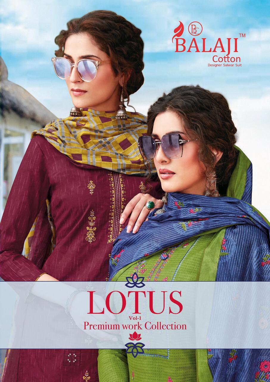 Balaji Cotton Lotus Vol 1 Premium Work Collection Pure Cotton With Embroidery Work Suit