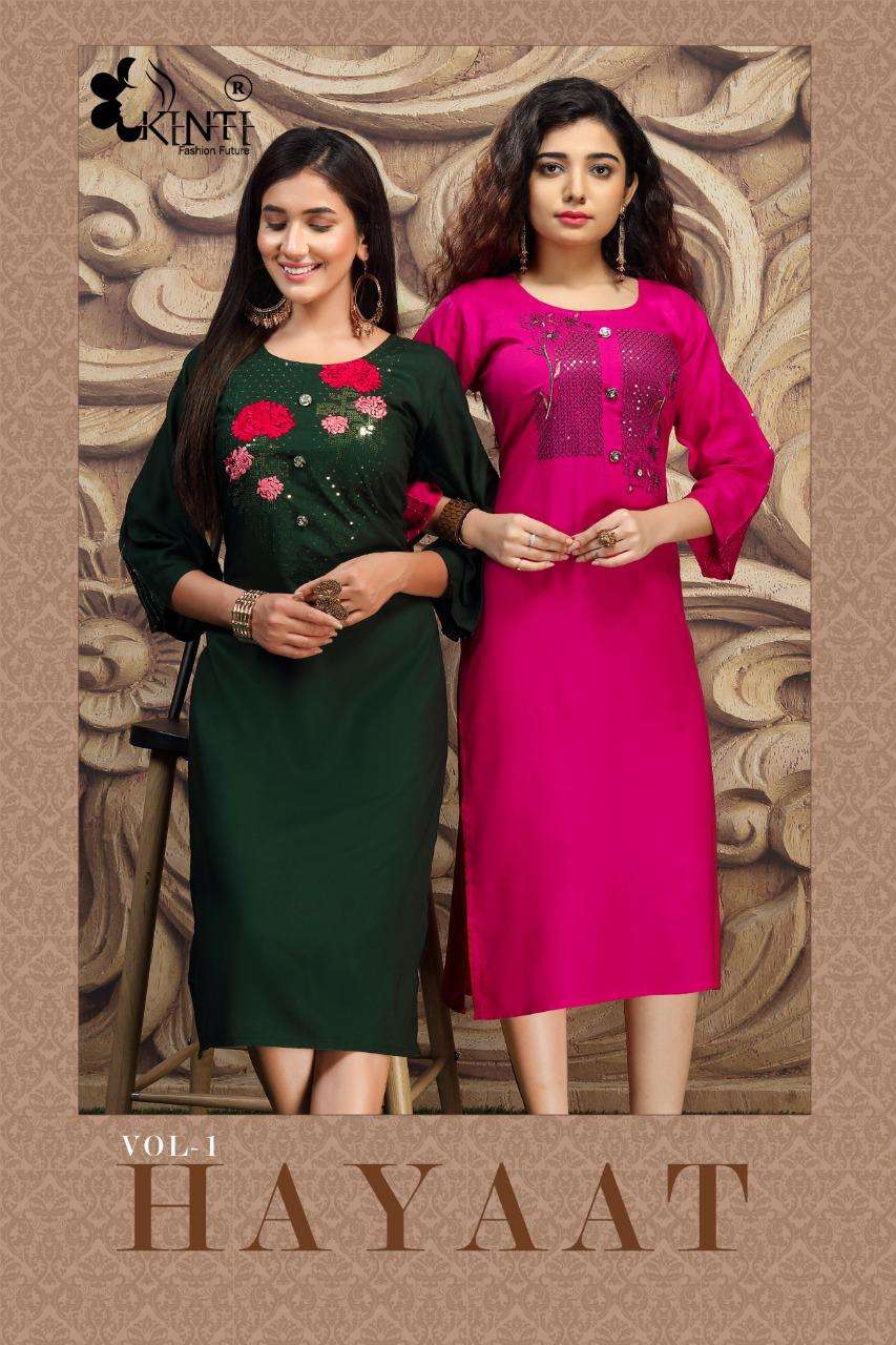 Kinti Hayaat Series 101-108 Rayon Straight Casual Wear Kurtis