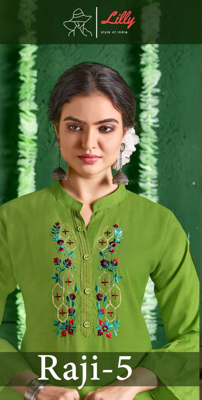 Lilly Raji Vol-5 Series 6001-6005 Cotton Work Kurti With Pant