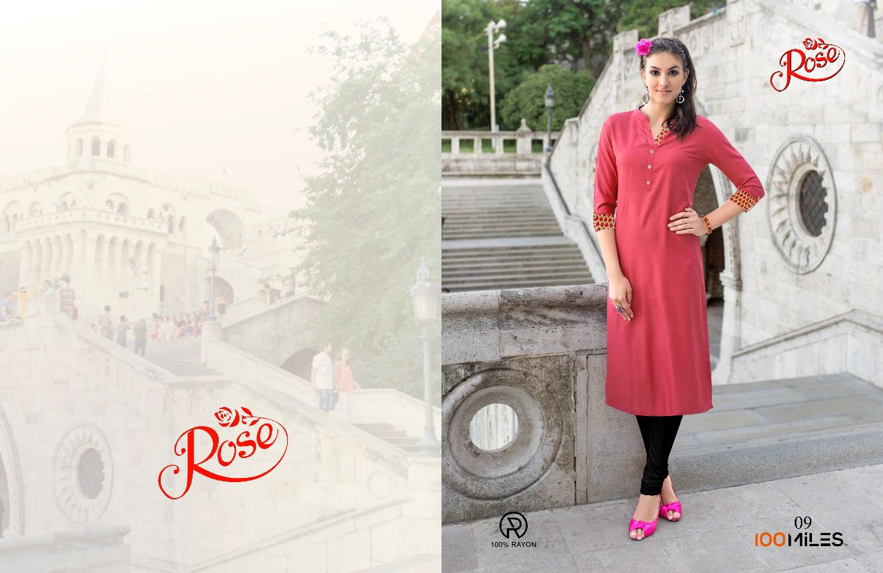 100 Miles Rose Designer Rayon Kurti