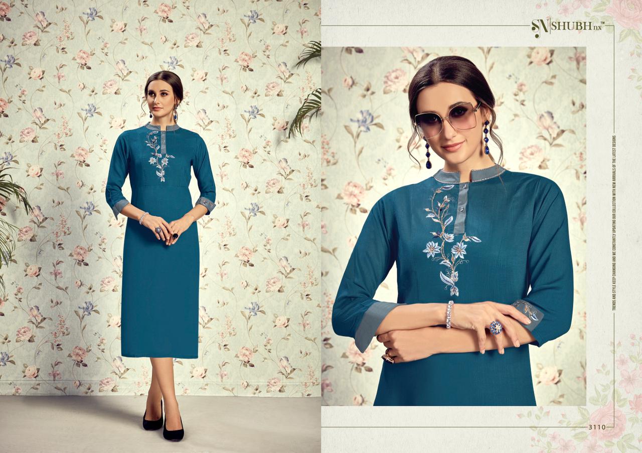 Shubh Nx Anayka Series 3101-3110 Rayon Slub With Khatli Work Kurti