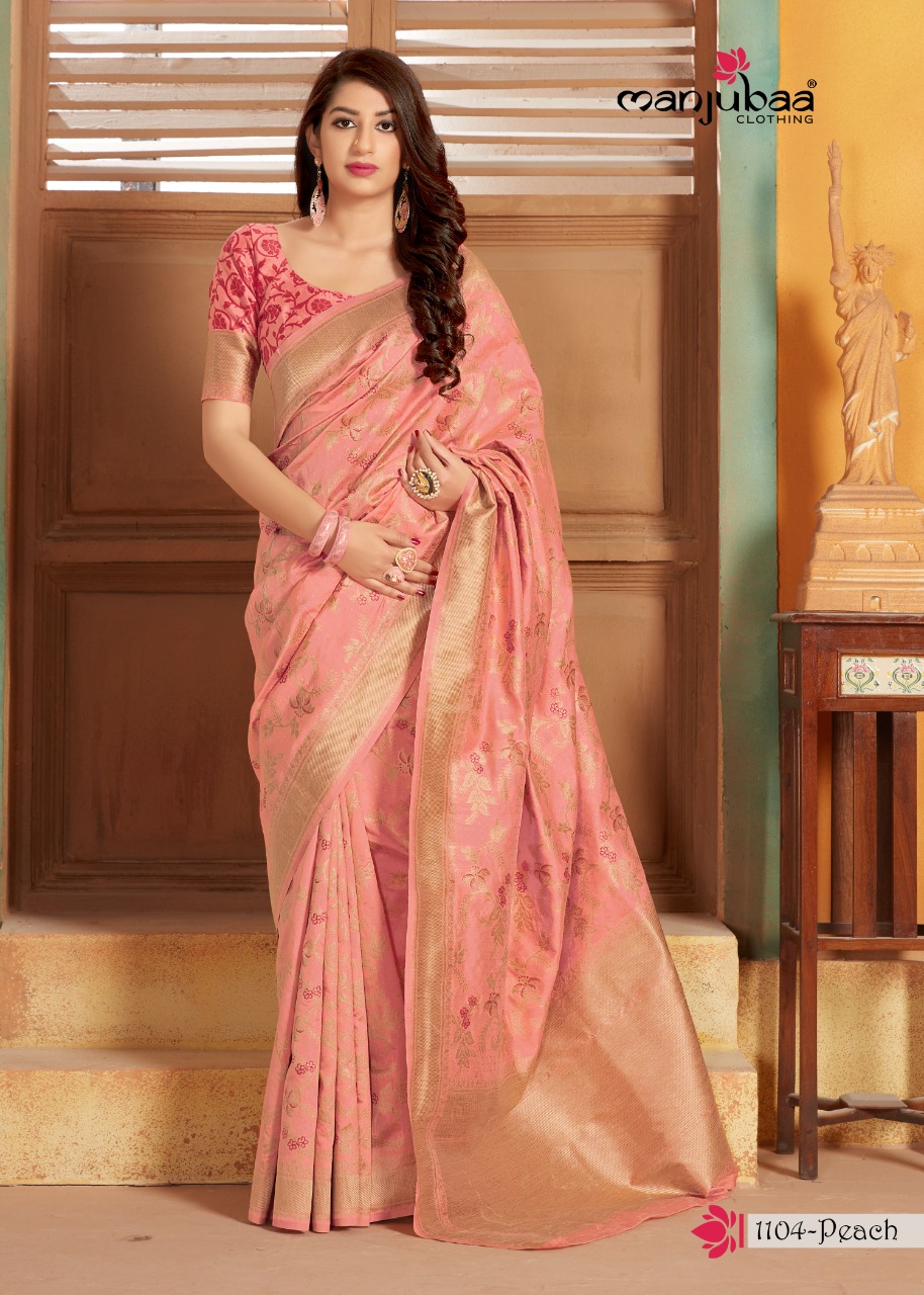 Manjubaa Clothing Lotus Vol-11 Designer Pure Silk Weaving Saree
