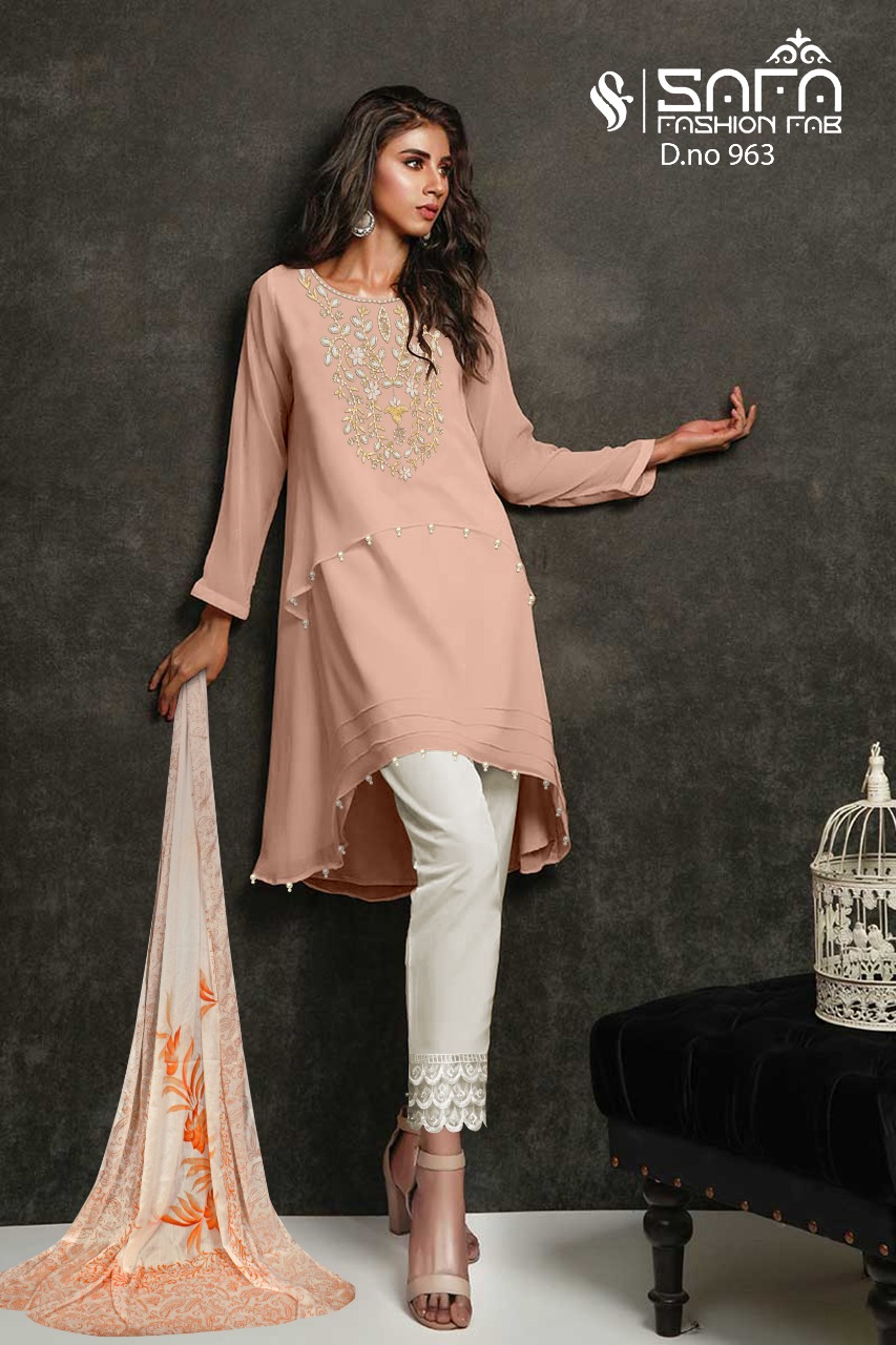 SAFA SF 958 DESIGNER PAKISTANI KURTI WITH CIGARETTE PANTS 