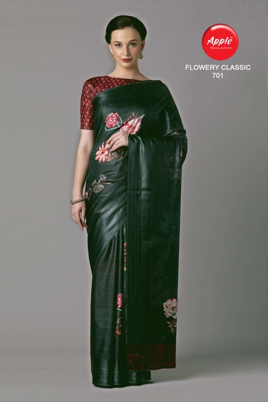 Apple Flowery Classic Vol 7 Dola Silk Printed Ethnic Saree