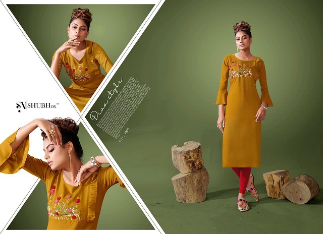 Shubh Nx Magazine  Rayon Slub Embroidery Work Special Ganth Work Kurti