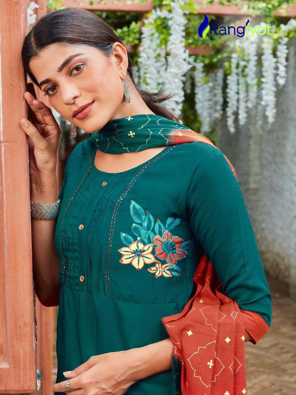 Rangjyot Chitra Maska Silk Full Stitch Top Bottom With Dupatta