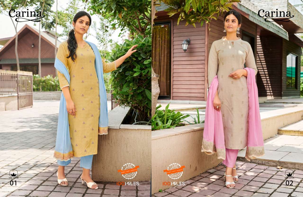 100 Miles Carina Cotton Work Readymade Salwar Kameez