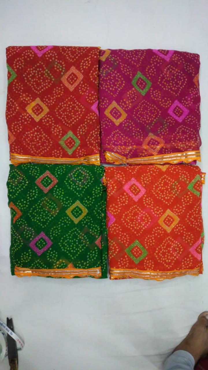 4 Match Bandhani Sarees Pure Synthetic 60 Gm.